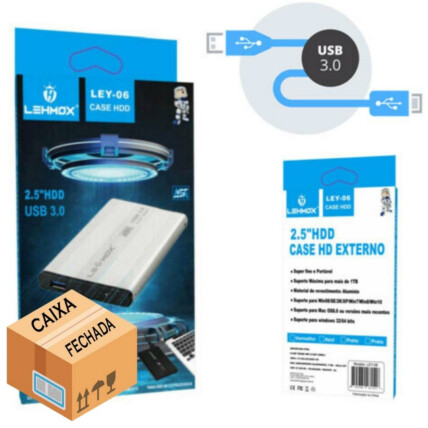 CAIXA FECHADA 250 Unidades Case para Hd Usb 3.0 Compatível HD 2.5 Polegadas - LEY-06