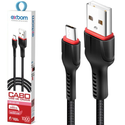 Cabo V8 Micro Usb 2.4A Turbo 1 Metro de Dados e Carregamento Exbom - CBX-U2C13V8