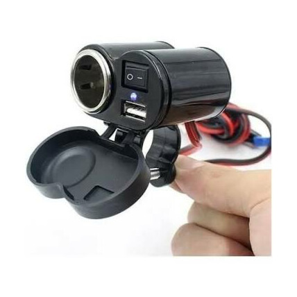 Carregador Adaptador para Motocicleta - Tomada Usb 2.1A e Acendedor de Cigarro 12v a 24v Exbom - CAMT-AU20
