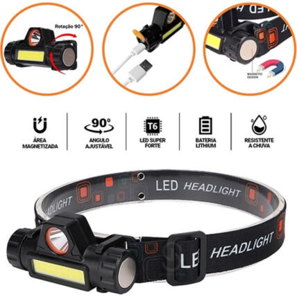 Lanterna de Cabeça LED Ajustável Carregamento USB KAPBOM - KA-L1518