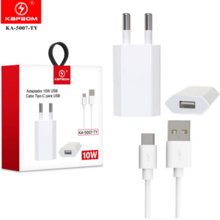 Carregador 2.1A + Cabo Type-C USB 10W 1 Metro Kapbom - KA-5007-TY