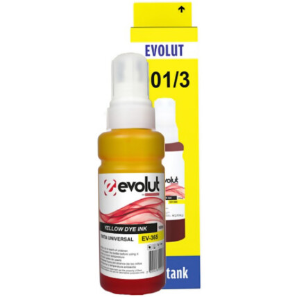 Refil Tinta Universal Amarela para HP/Epson Garrafa 100ml EVOLUT - EV365 (ET664) AMARELA