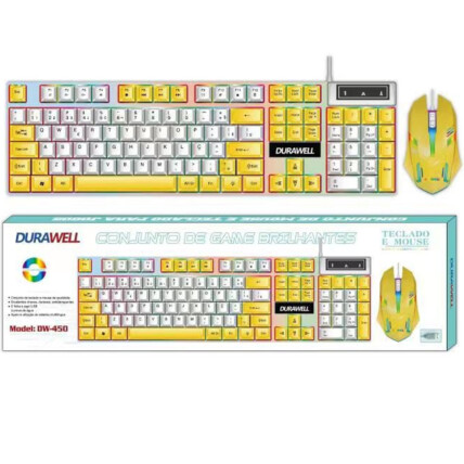 Kit Teclado e Mouse Semi Mecânico com Fio Led RGB Durawell - DW-450 AMARELO