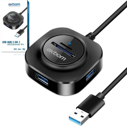 Hub Usb 3.0 5 Gbps Combo 3 Portas Extensor Usb e Leitor Cartão para Dados e Carregamento Exbom - UH-R33