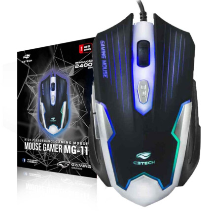 Mouse Gamer C3Tech Usb Led Preto/Prata - MG-11BSI
