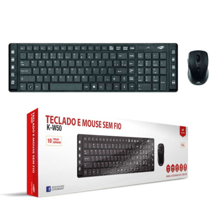 Kit Teclado e Mouse Sem Fio C3Tech com Teclas Multimídia - K-W50BK