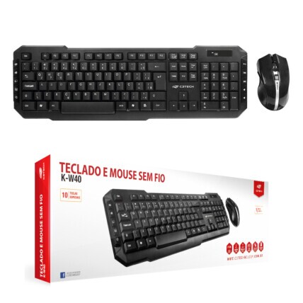 Kit Teclado e Mouse sem Fio C3Tech Wireless Multimídia - K-W40BK