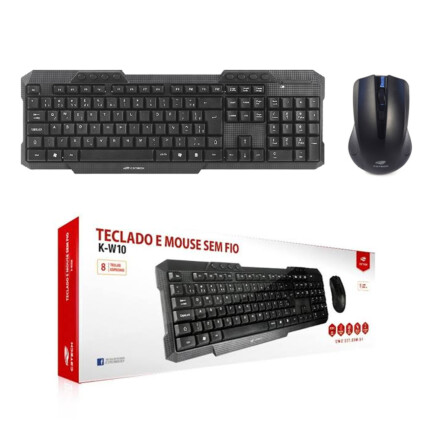Kit Teclado e Mouse Sem Fio C3Tech Multimídia ABNT2 - K-W10BK