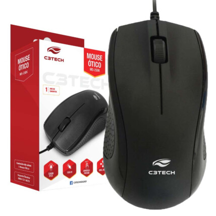 Mouse Óptico C3Tech com Fio USB 1000 dpi Preto - MS-25BK
