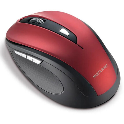 Mouse Sem Fio Multilaser Comfort 2.4ghz Usb 6 Botões Vermelho/Preto - MO239