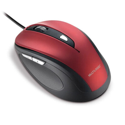 Mouse com Fio Multilaser Comfort Usb 6 Botões Vermelho/Preto - MO243