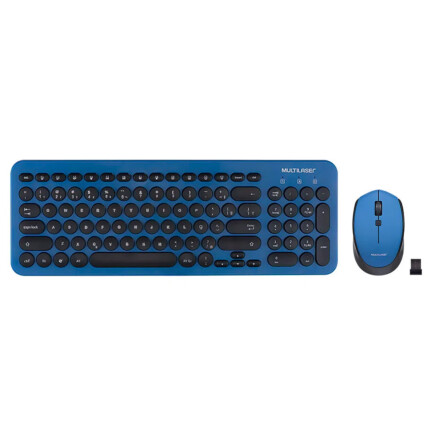 Teclado e Mouse Sem Fio Multilaser 2.4ghz Multimídia Teclas Redondas Usb Preto/Azul - TC233