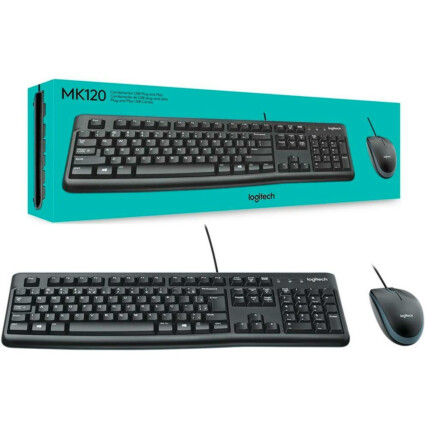 Kit Teclado e Mouse Logitech Usb Resistente à Água ABNT2 Preto - MK120 