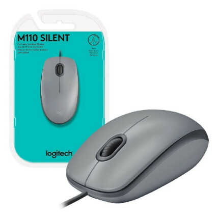 Mouse Logitech com fio Usb e Clique Silencioso Silent 1000dpi - M110 CINZA