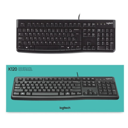 Teclado Logitech Com Fio Usb Preto Padrão ABNT2 - K120