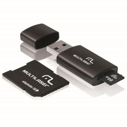 Kit 3 Em 1 Multilaser Pendrive + Adaptador SD + Cartão de Memória Classe 10 64gb Preto - MC115