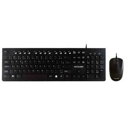 Kit Teclado e Mouse Multilaser com Fio USB Multimídia Slim Preto - TC240
