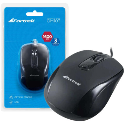 Mouse Óptico Fortrek 1600dpi Usb Preto - OM-103