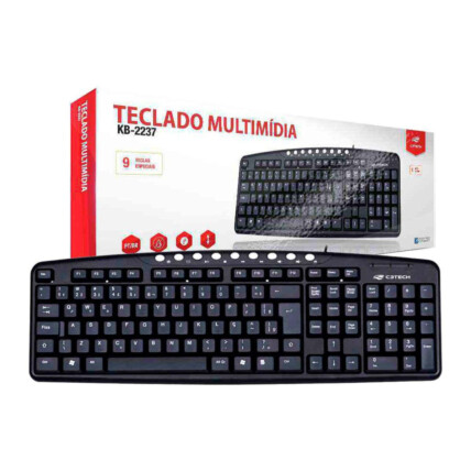 Teclado Multimídia C3Tech com fio Usb ABNT2 Preto - KB2237-2 BK