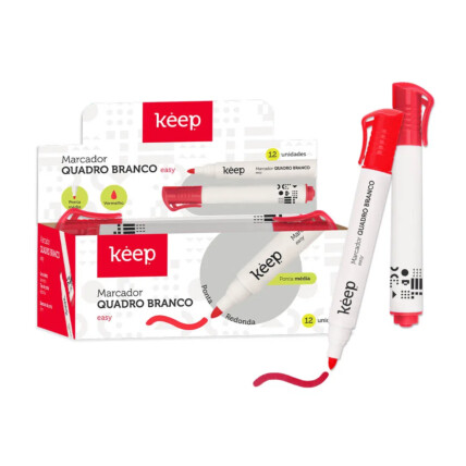 Pincel Marcador de Quadro Branco Easy Vermelho Caixa c/ 12un Multilaser Keep - MR008
