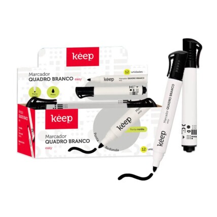 Pincel Marcador de Quadro Branco Easy Preto Caixa c/ 12un Multilaser Keep - MR009