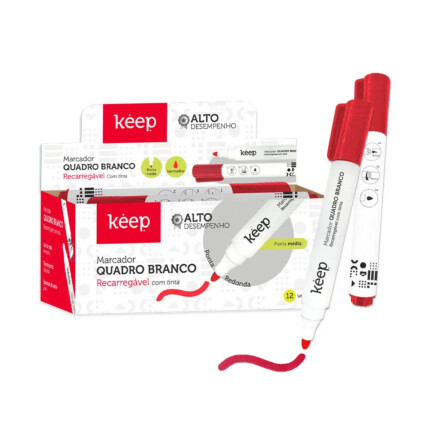 Pincel Marcador de Quadro Branco Recarregável Tinta Vermelha Caixa c/ 12un Multilaser Keep - MR037