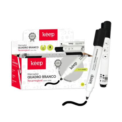 Pincel Marcador de Quadro Branco Recarregável Tinta Preta Caixa c/ 12un Multilaser Keep - MR038
