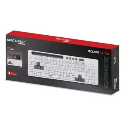Teclado Multimídia Gamer Multilaser Branco Com Suporte de Smartphone - TC264