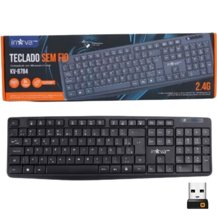 Teclado sem Fio Wireless 2.4 GHz Padrão ABNT2 Inova - KV-8784