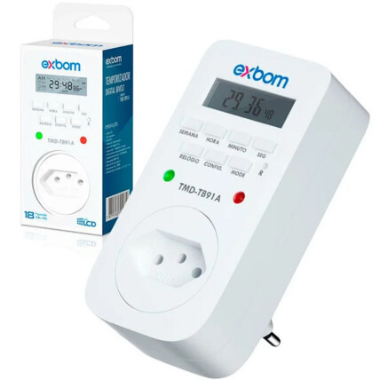 Timer Temporizador Digital Bivolt Automático 110/227V visor LCD 8 programações 10A 2200W EXBOM - TMD-TB91A