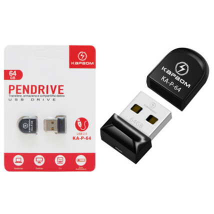 Pendrive 64GB Usb 2.0 Compacto Preto Kapbom - KA-P-64