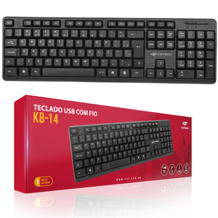 Teclado USB Padrão ABNT2 Preto C3TECH - KB-14BK