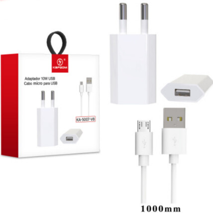 Carregador 2.1A + Cabo Micro V8 USB 10W 1 Metro Kapbom - KA-5007-V8