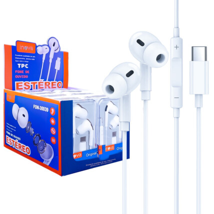 Fone De Ouvido Com Microfone Estéreo Conexão Type-C INOVA - FON-30039 10 UNIDADES