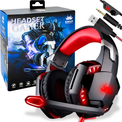 Headset Gamer 7.1 Vermelho P3 USB com Led KNUP - KP-455A