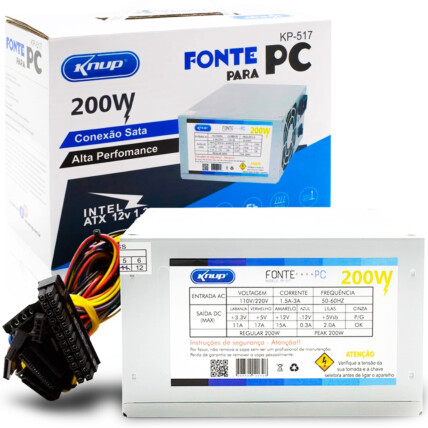 Fonte ATX 200W Sata 24 Pinos KNUP - KP-517
