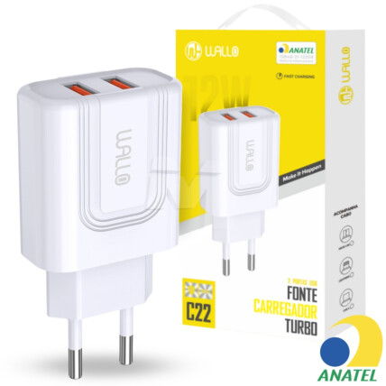 Carregador de Celular 12W 2.4A com 2 Portas Usb WALLO - C22