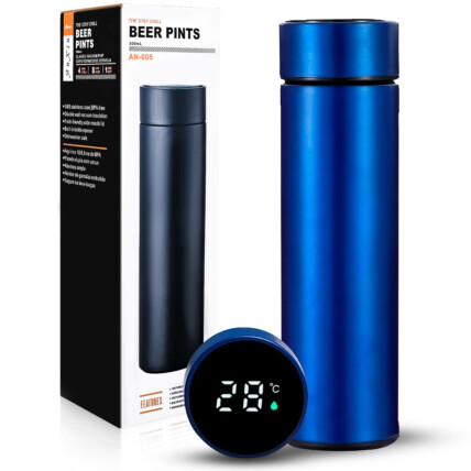 Garrafa Térmica 500ml Inteligente Em Aço Inox Azul - An-005