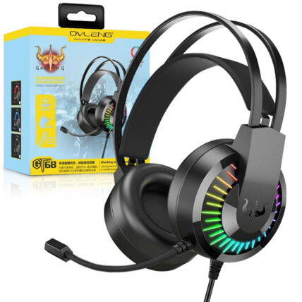 Headset Gamer com Microfone e Led RGB Preto OVLENG - GT-68