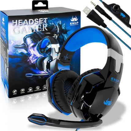 Headset Gamer 7.1 Azul P3 USB com Led KNUP - KP-455A