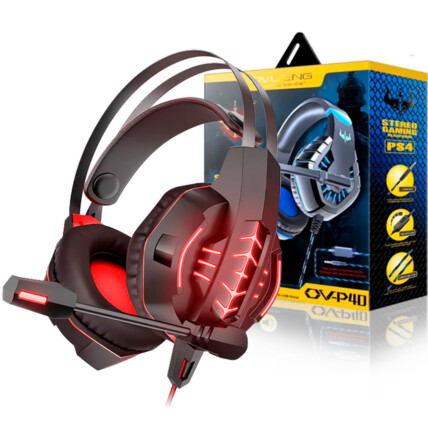 Headset Gamer P3 C/ Microfone LED Vermelho OVLENG - GT-63