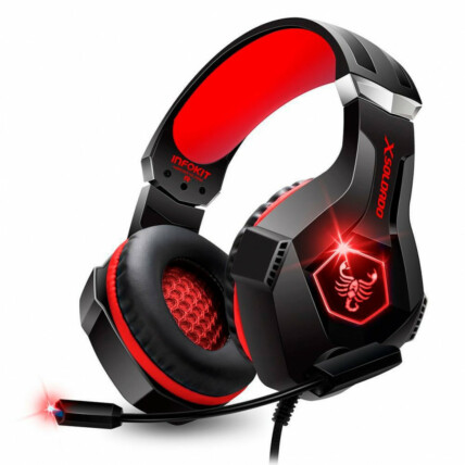 Headset Gamer Scorpion Com Fio Microfone Articulado e Led Rgb Vermelho Infokit - Gh-x1000