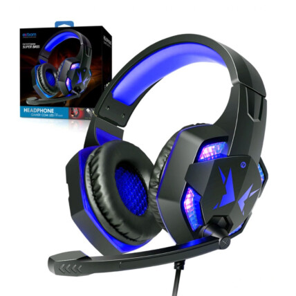 Headphone Gamer USB com Microfone LED Iluminação Azul EXBOM - HF-G600