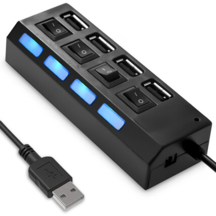 Hub USB 4 Portas 2.0 com Switch e Led Indicador KNUP - HB-T63