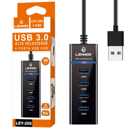 Hub Usb 3.0 4 Portas 5 Gbps Lehmox - LEY-200