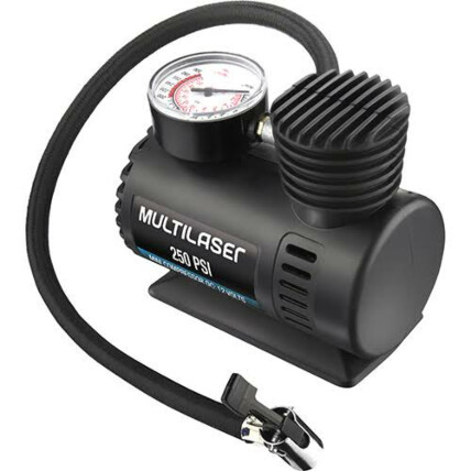 Mini Compressor de Ar 12V Vazão 15 L/min 250psi 3 Bicos Adaptadores Multilaser - AU601