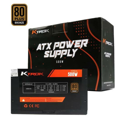 Fonte Gamer Atx 500W Ktrok 80 Plus Bronze Silenciosa - KT-PS500W