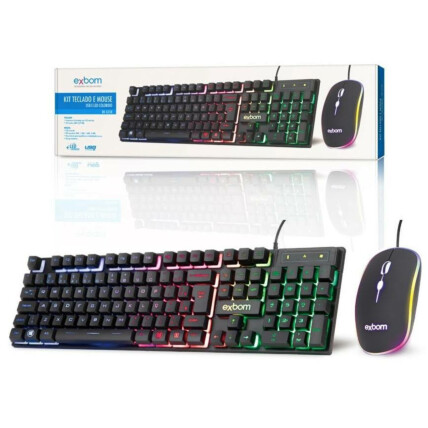 Kit Teclado e Mouse Com Fio USB Com LED RGB ABNT Ii-padrão Brasileira Exbom - BK-G550