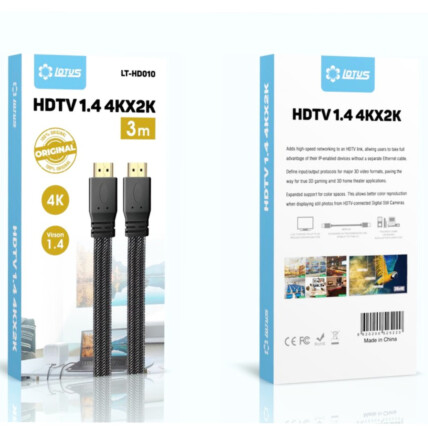 Cabo Hdmi Hdtv 1.4 4k Malha 3 Metros Lotus - LT 215/HD010