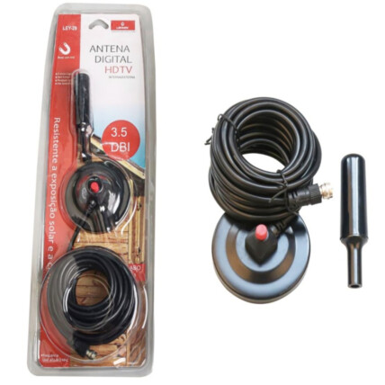 Antena Digital HDTV 3.5 dBi à Prova d'água Cabo de 5 Metros - LEY-29